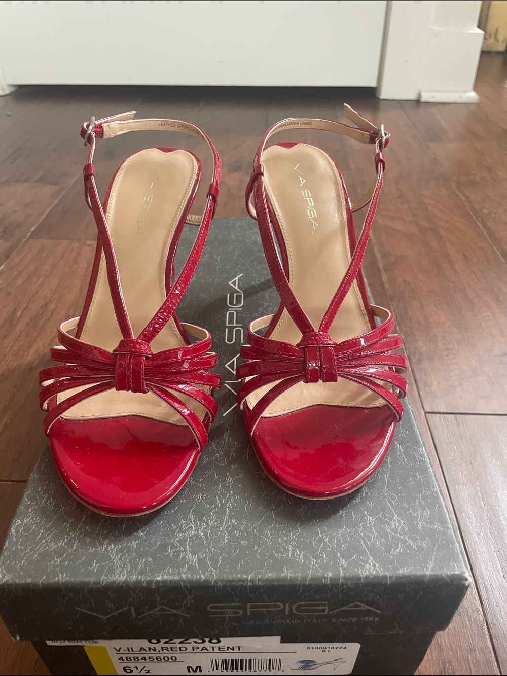 Via Spiga Red Patent Strappy Heeled Sandals